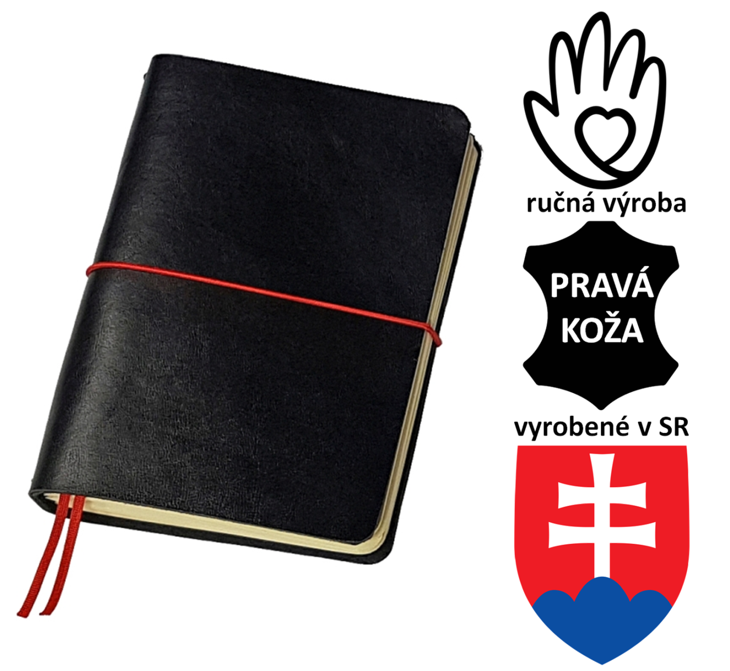 FLEXI ("M") - kožený zápisník čierny +červené doplnky- 2024, TO-DO, čisté strany