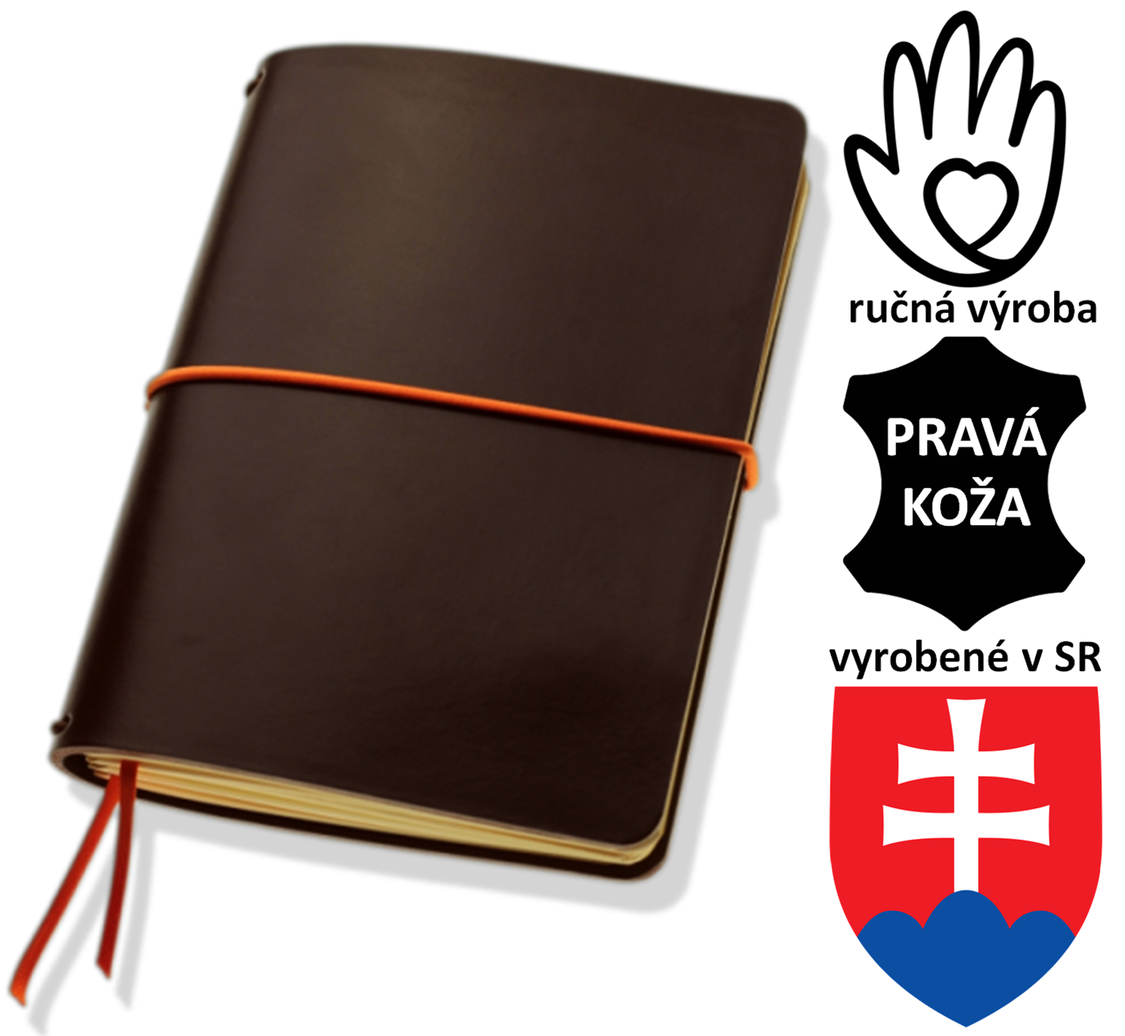 FLEXI ("M")-TMAVOHNEDÝ kožený zápisník +oranžové doplnky-2025,TO-DO,čisté strany