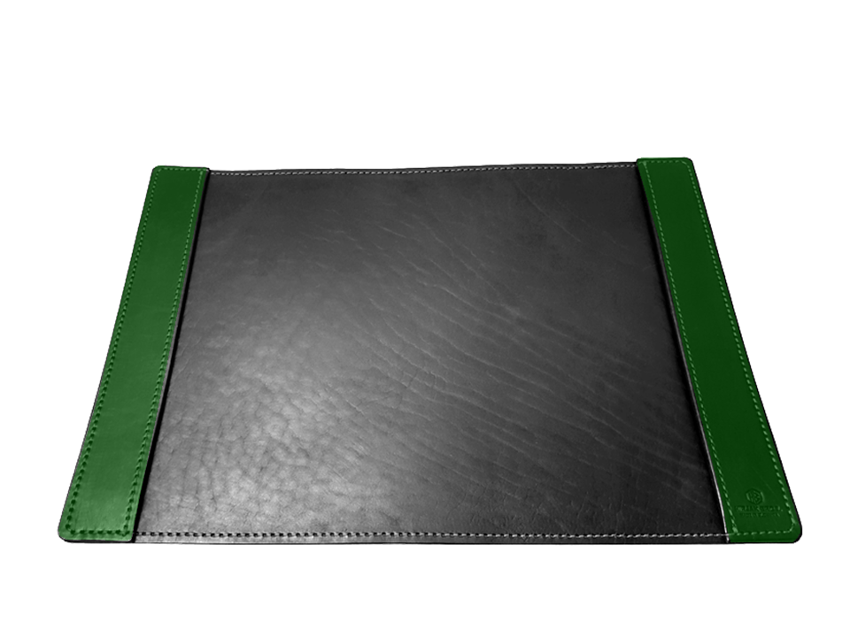 OLIVING - čierna kožená podložka s olivovo-zelenými bočnicami, 50x35cm