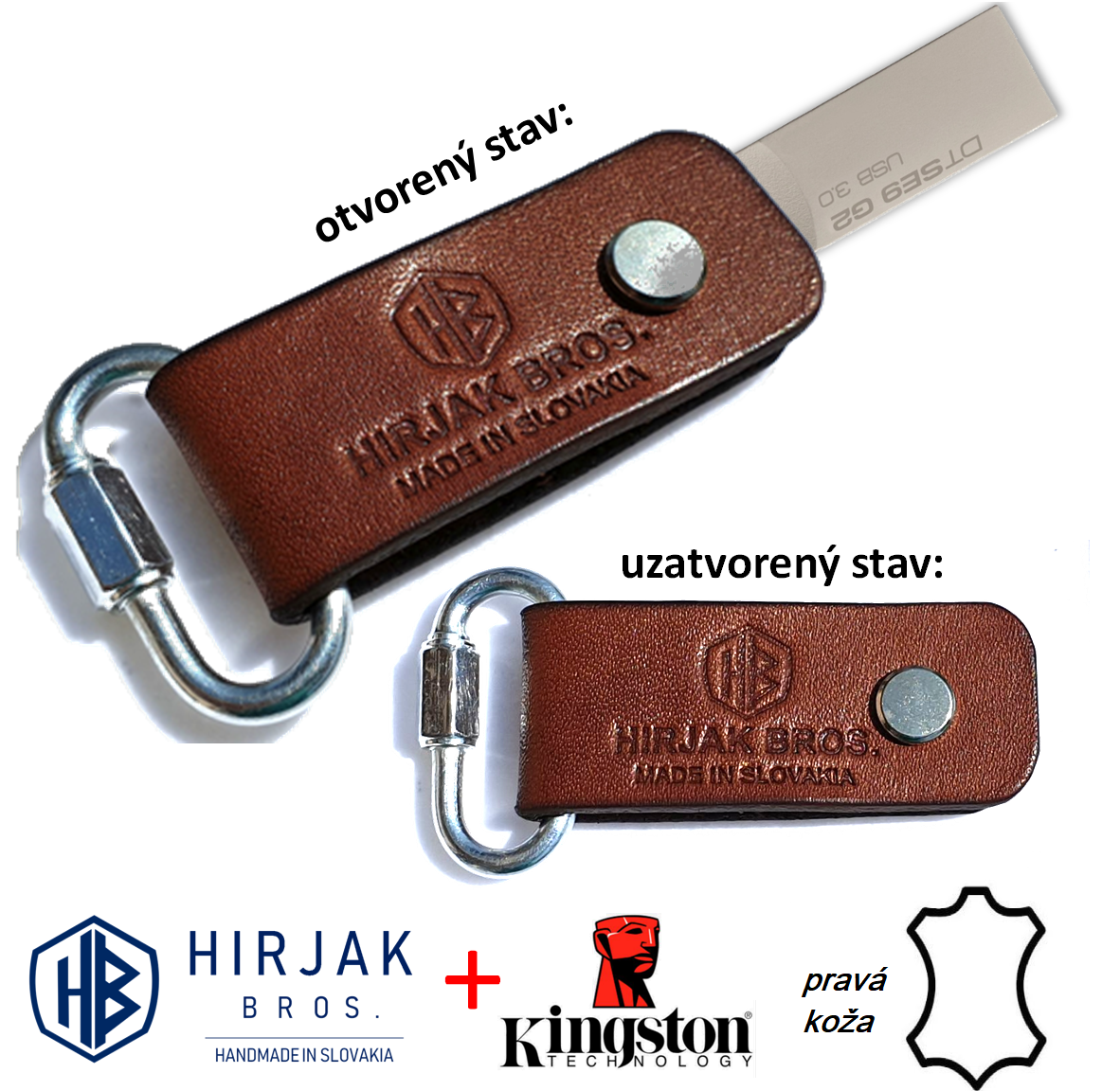 HB kožený USB-kľúč - (svetlá-hnedá) s možnosťou upevnenia na kľúče - 32 GB