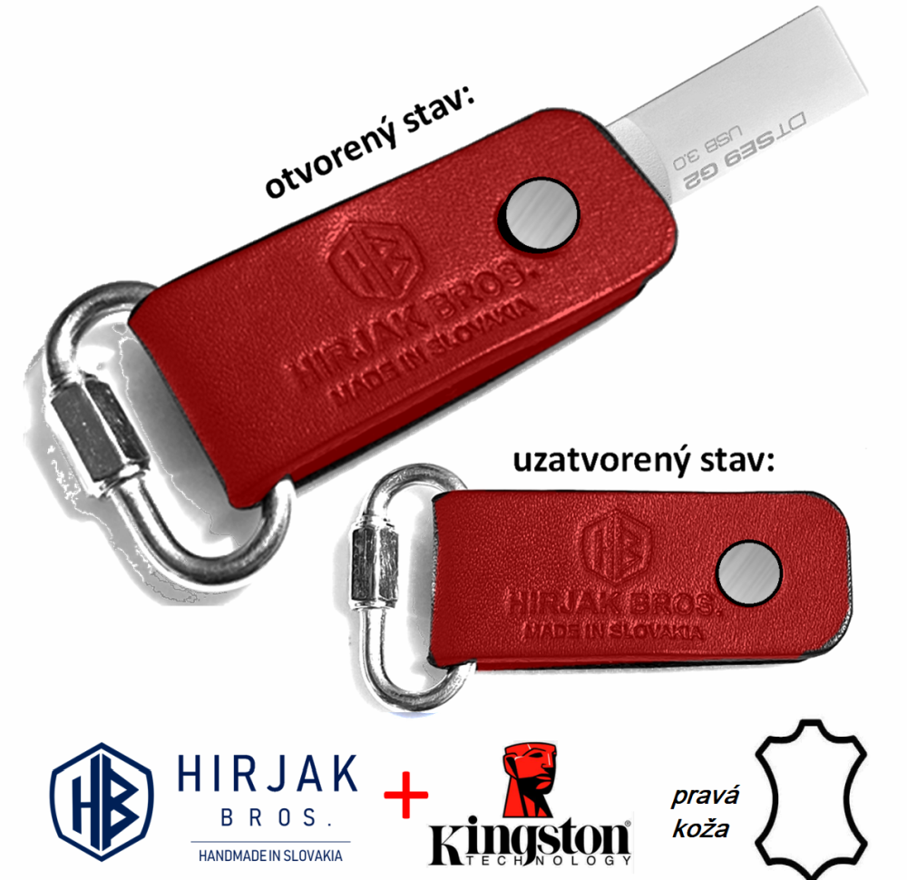 HB kožený USB-kľúč - (červená) s možnosťou upevnenia na kľúče - 32 GB