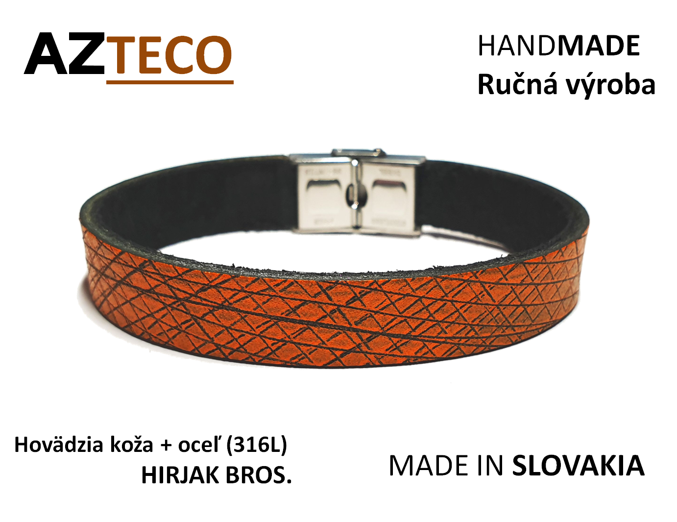 AZTECO - pánsky náramok - hovädzia koža + oceľ (316L) ľubovoľná veľkosť