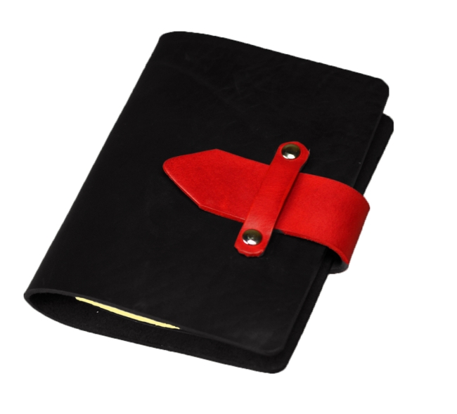 PRAKTIK A6 kožený karisblok čierny s červenými doplnkami- týždenný kalendár 2023