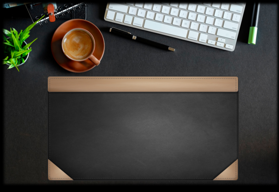 ArtDECO - kožená podložka na písací stôl - čierna s krémovými doplnkami, 50x35cm