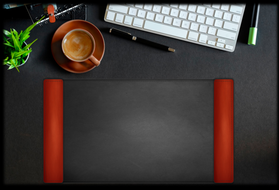 MANGEMENT 4 - kožená podložka na písací stôl, čierna s červenými klopami,50x35cm