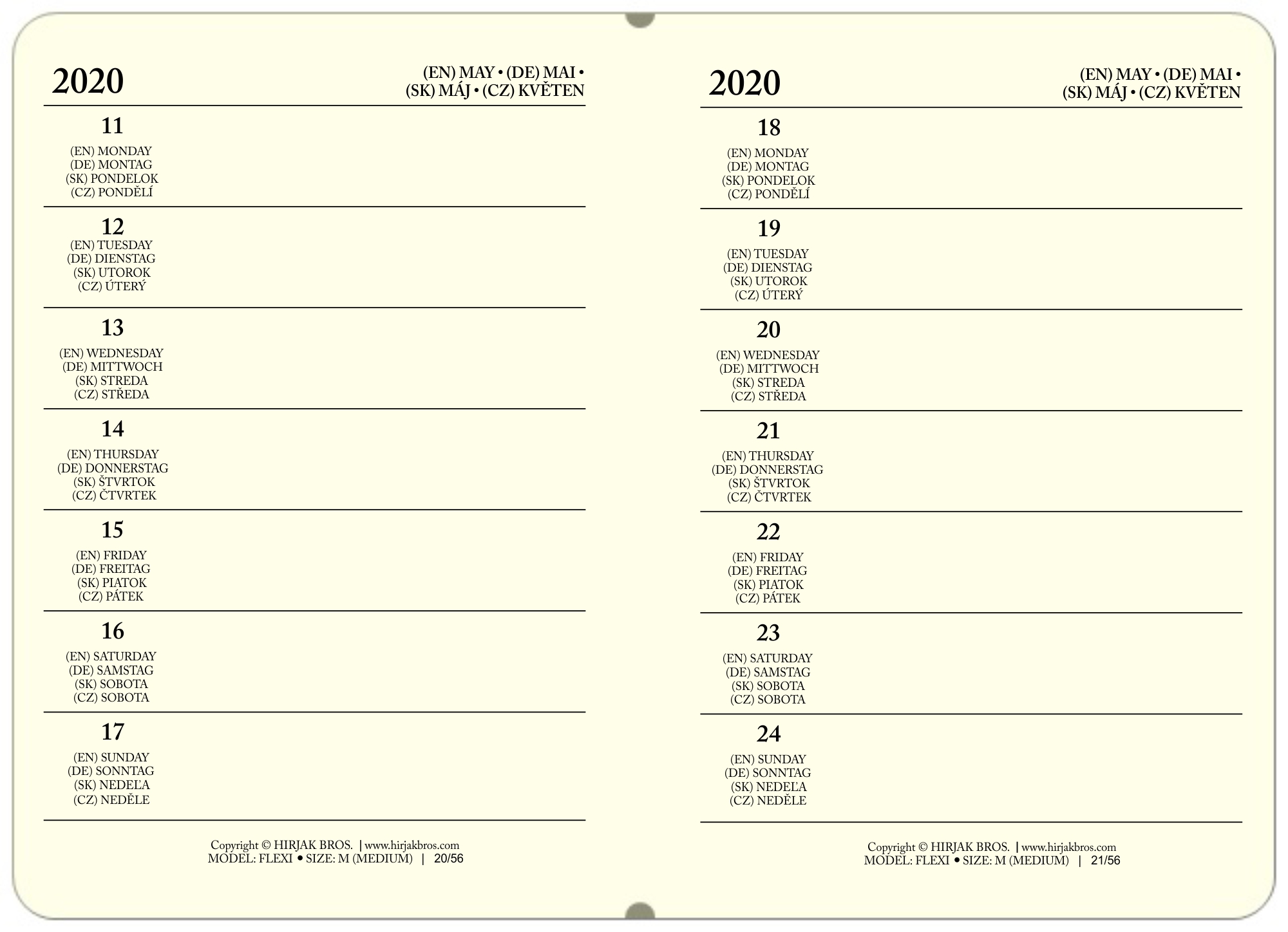 kalendárium 2025 - týždeň na 1 stranu - *** pre model: FLEXI veľkosti "M"(MEDIUM