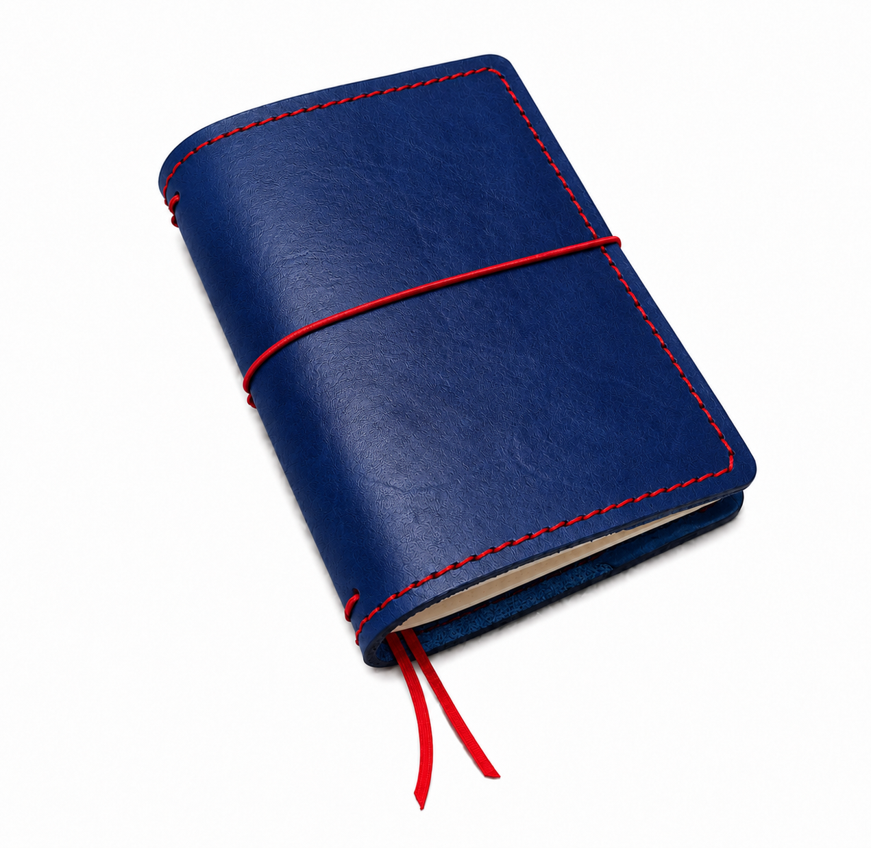 FLEXI "M" PREMIUM - kožený zápisník s vnútornými priehradkami - 2026, TO-DO, čisté; farba: ROYAL BLUE s červeným prešitím