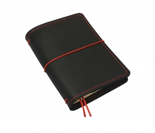 FLEXI "M" (premium) - kožené dosky bez náplne - farba: čierny+červené doplnky