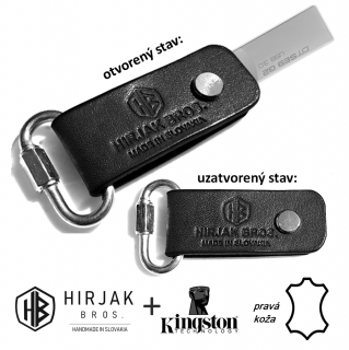 HB kožený USB-kľúč - (čierna) s možnosťou upevnenia na kľúče - 64GB
