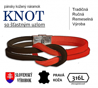 KNOT(čierna-červená) pánsky kožený náramok s uzlom pre šťastie - ľubovoľná dĺžka