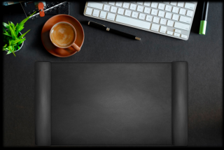 MANGEMENT 5 - kožená podložka na písací stôl, čierna s čiernymi klopami, 50x35cm